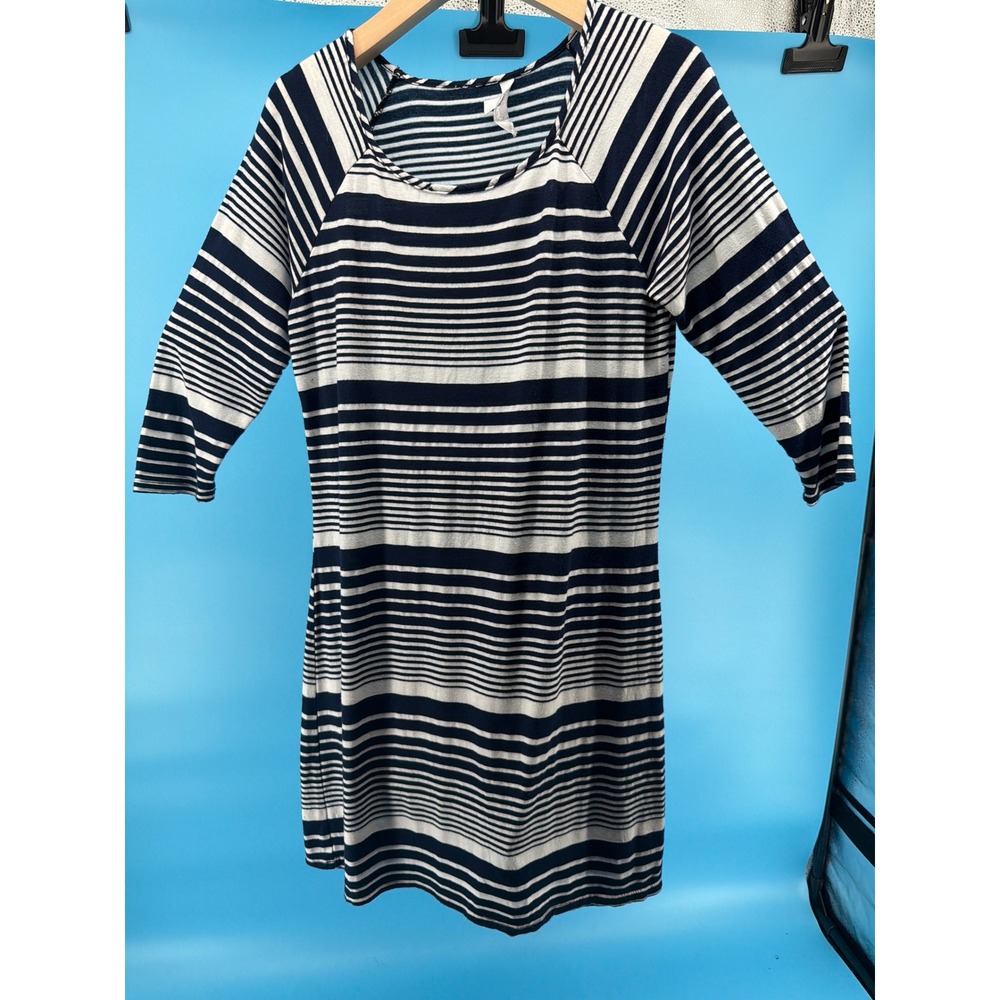 Charming Charlie Navy Blue White Striped Raglan 3/4 Sleeve‎ Knit Dress Small